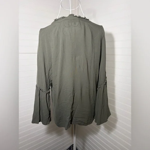 Democracy Olive Blouse with Black Floral Detail - Picture 6 of 8